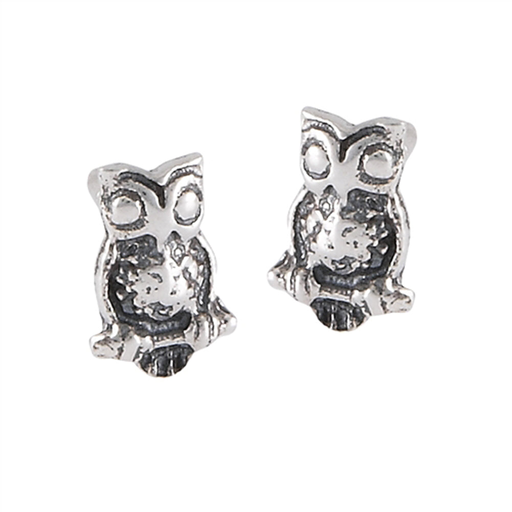 Stud Owl Simple .925 Sterling Silver Animal Wisdom Stud Earrings