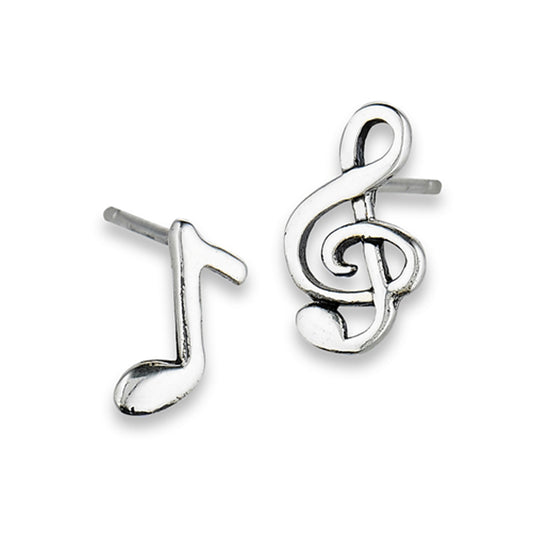 Clef And Music Note Music .925 Sterling Silver Sounds Melody Stud Earrings
