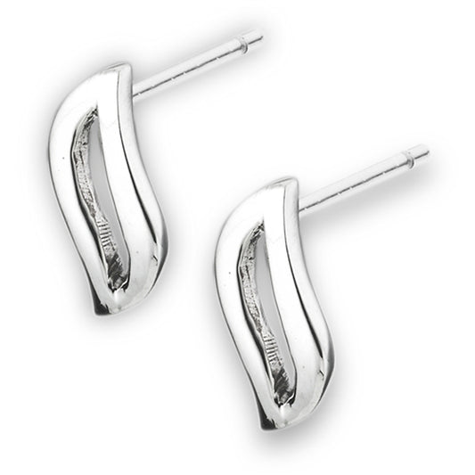 High Polish Open Wave Modern .925 Sterling Silver Elegant Simple Stud Earrings