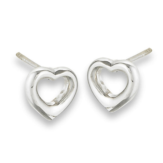 Promise Heart Simple .925 Sterling Silver Love Open Cutout Stud Earrings