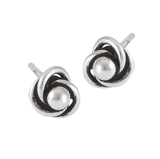 Oxidized Celtic Trinity Knot .925 Sterling Silver Ball Bead Stud Earrings