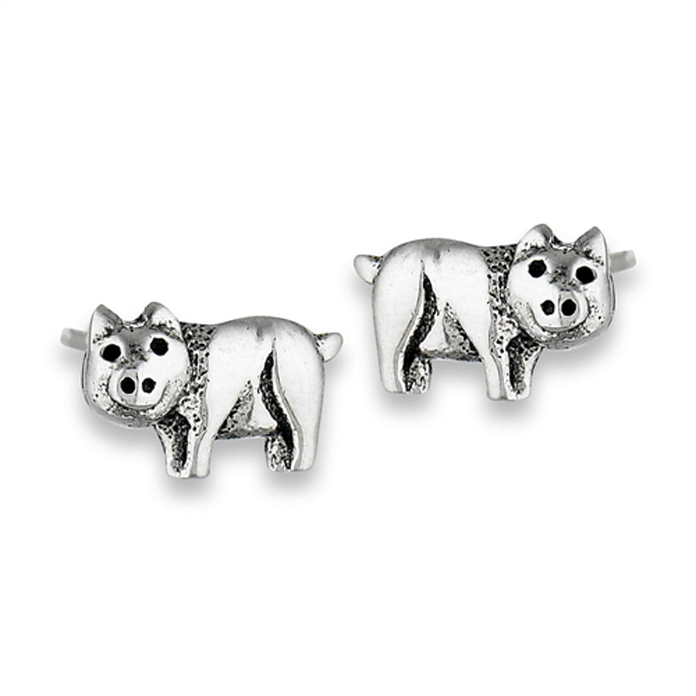 Hog Pig Cute .925 Sterling Silver Piggy Farm Animal Stud Earrings