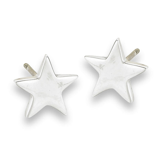High Polish Star Stud Simple .925 Sterling Silver Shiny Stud Earrings