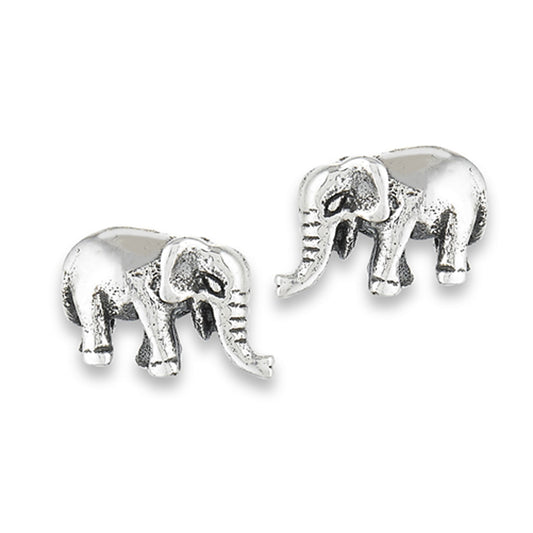 High Polish Elephant Cute .925 Sterling Silver Trunk Animal Stud Earrings