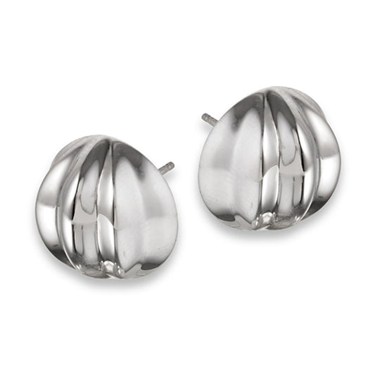 High Polish Half Ball Grooved .925 Sterling Silver Shiny Round Stud Earrings
