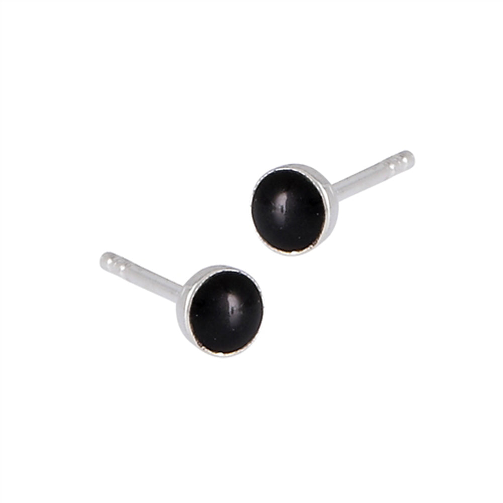 High Polish Ball Bead Post Black Simulated Onyx .925 Sterling Silver Simple Stud Earrings