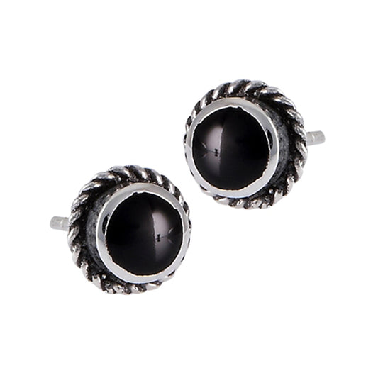 Infinity Rope Simple Round Post Classic Black Simulated Onyx .925 Sterling Silver Stud Earrings