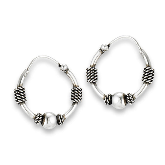 Bali Style Hoop Traditional Rope Wrapped .925 Sterling Silver Oxidized Earrings