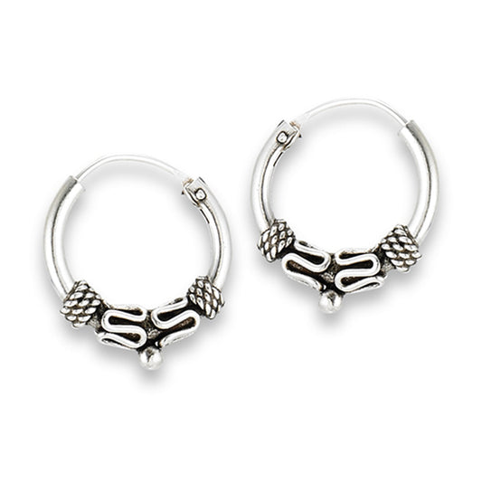 Bali Hoop Snake Rope Festival Fashion .925 Sterling Silver Bohemian Oxidized Earrings