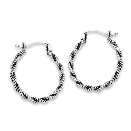 Twisted Hoop Endless Rope Bali .925 Sterling Silver Boho Detailed Earrings