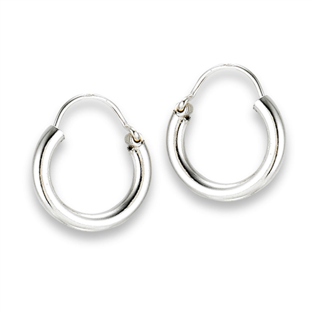 High Polish Bold Hoop Round .925 Sterling Silver Continuous Fashion Earrings