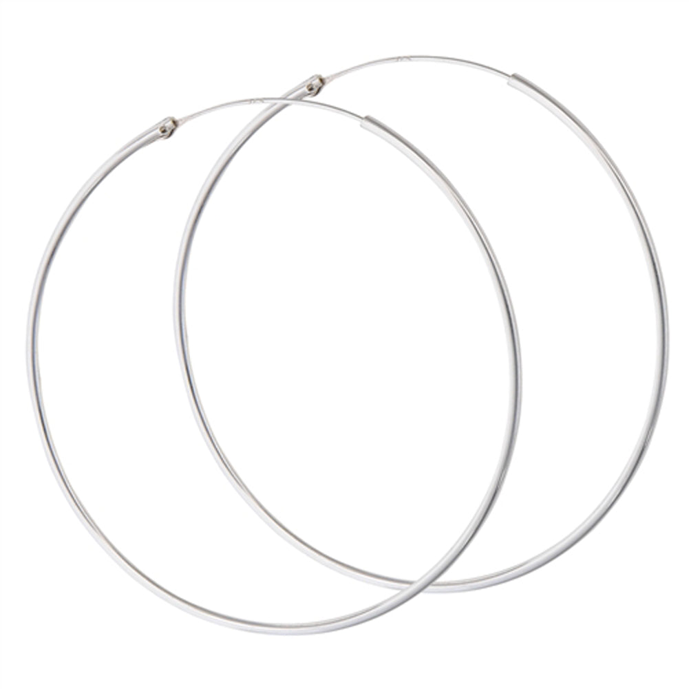 Endless Thin Hoop Round .925 Sterling Silver Simple High Polish Earrings
