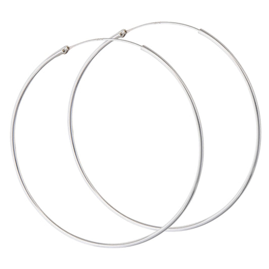 Endless Thin Hoop Round .925 Sterling Silver Simple High Polish Earrings