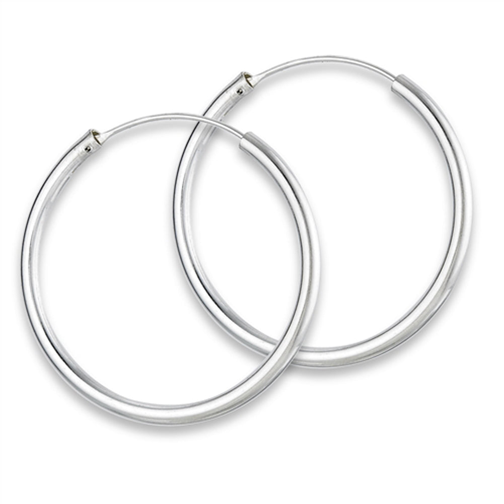 Classic Round Hoop High Polish Continuous .925 Sterling Silver Endless Earrings