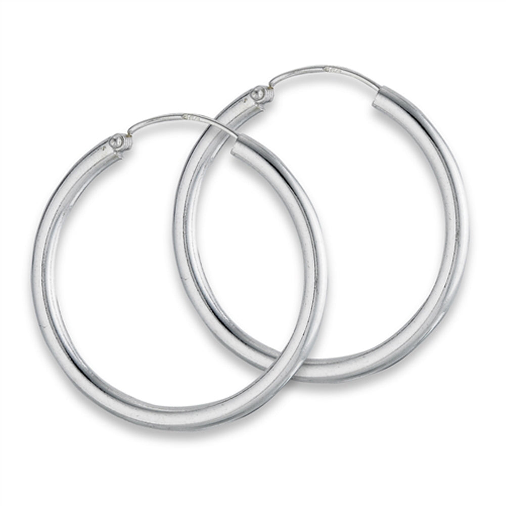 Classic Hoop Continuous High Polish Simple .925 Sterling Silver Minimal Earrings