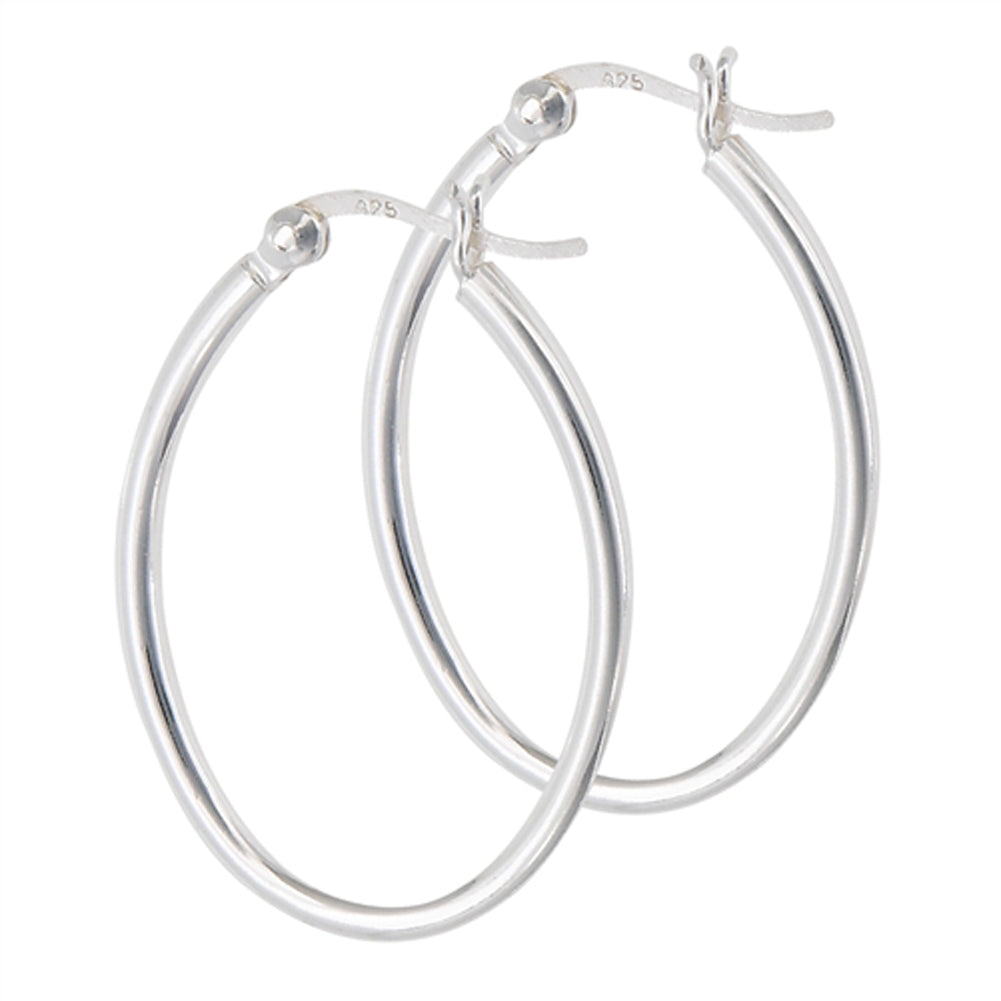 Classic High Polish Oval Hoop Simple .925 Sterling Silver Formal Shiny Earrings