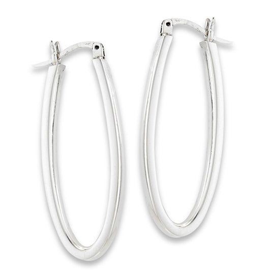 Elongated Oblong Oval Hoop Classic .925 Sterling Silver Simple Traditional Earrings