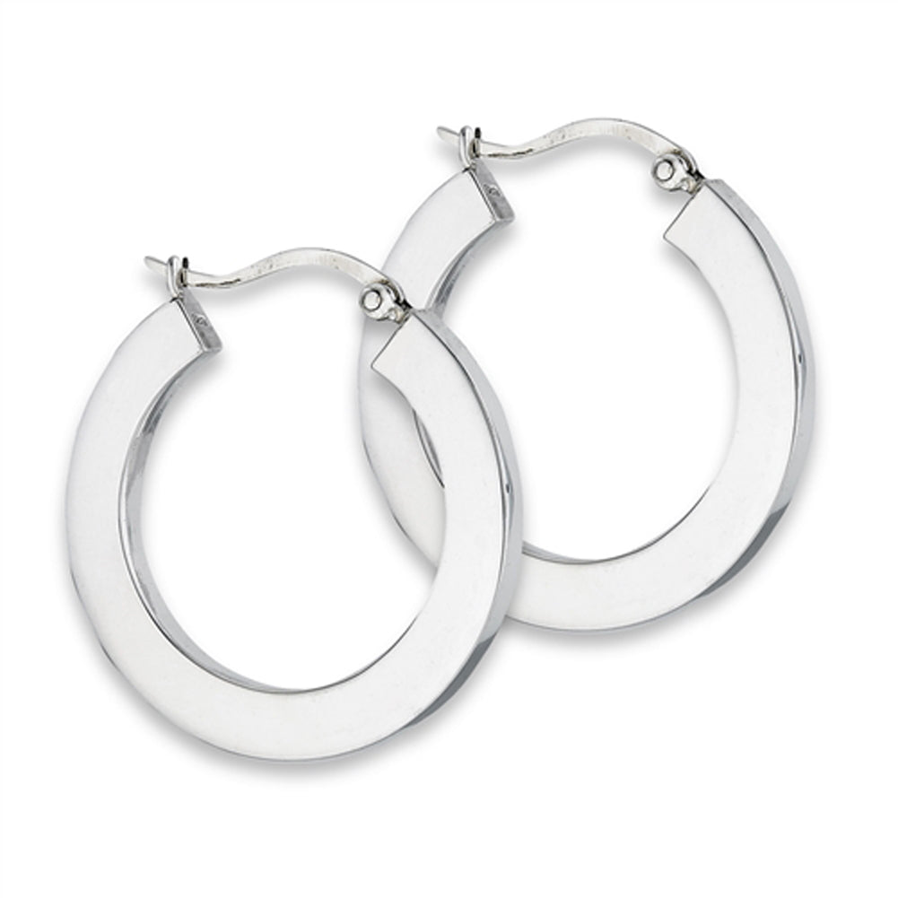 Bold Statement Hoop Chunky Squared Off Fashion .925 Sterling Silver Wide Earrings