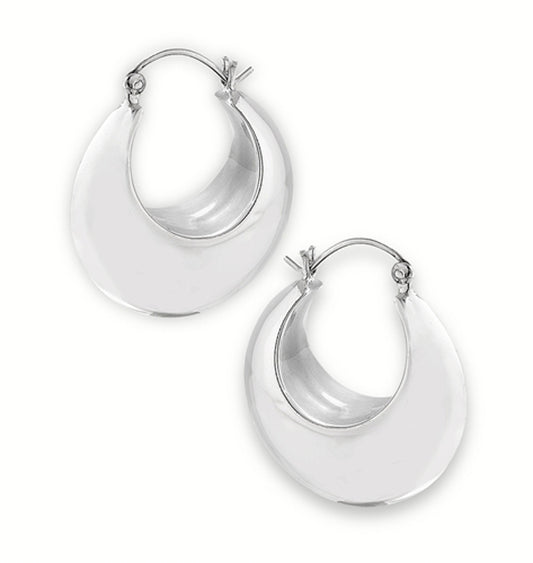 Chunky Hoop Thick Tapered Circle Bold .925 Sterling Silver Fashion Statement Earrings