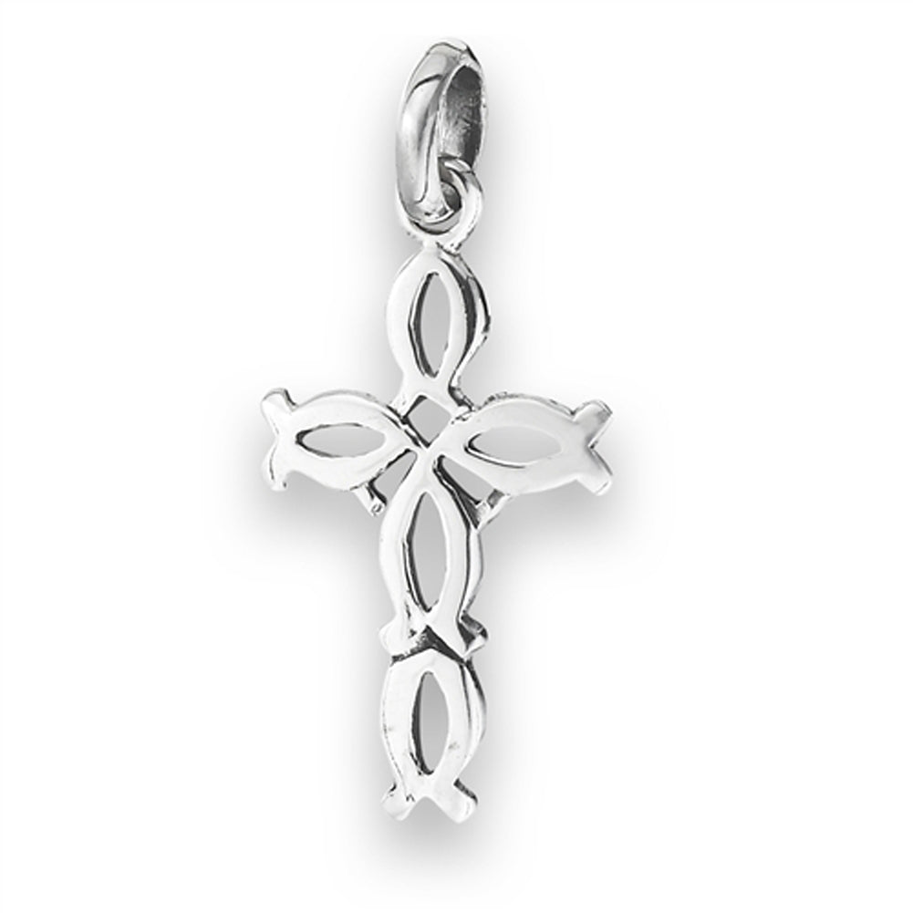 Icthus Knot Cross Pendant .925 Sterling Silver Christianity Simple Jesus Fish Charm