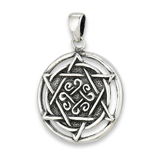 Jewish Star of David Pendant .925 Sterling Silver Filigree Detailed Circle Charm