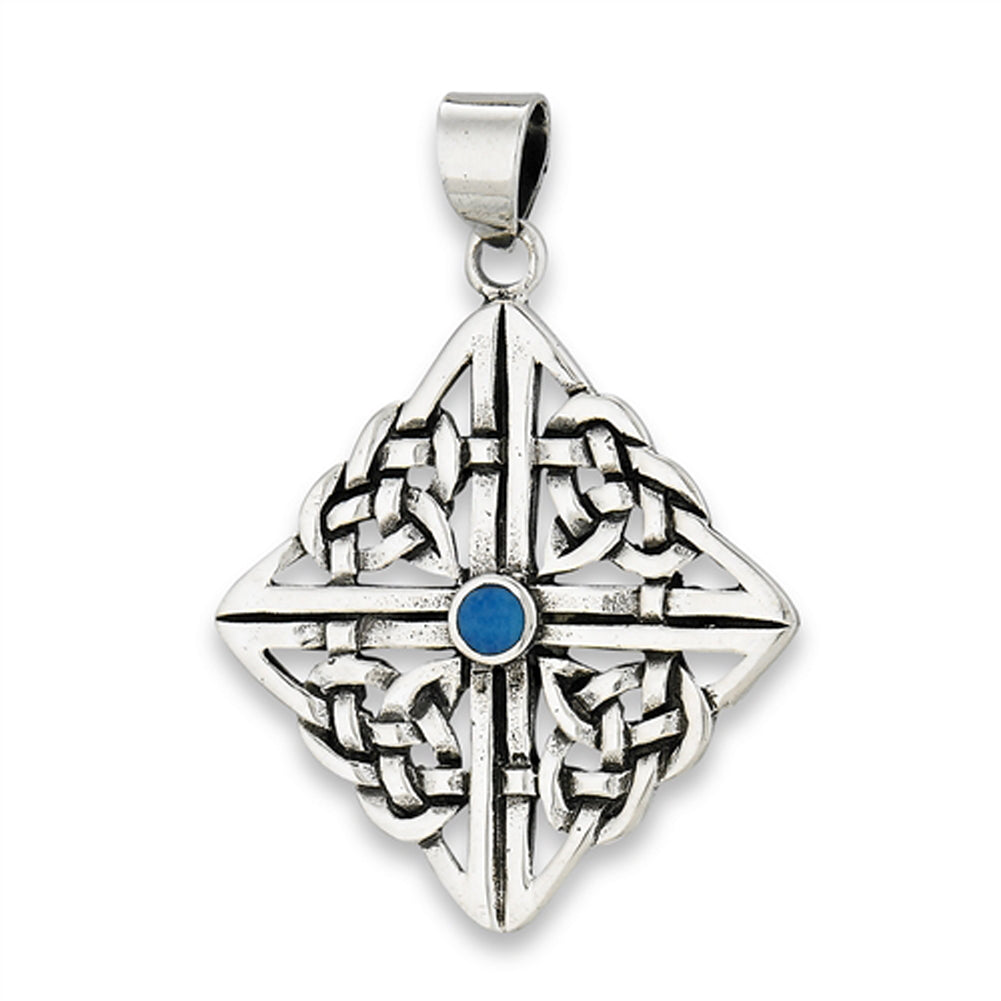 Square Celtic Pendant Simulated Turquoise .925 Sterling Silver Repeating Charm
