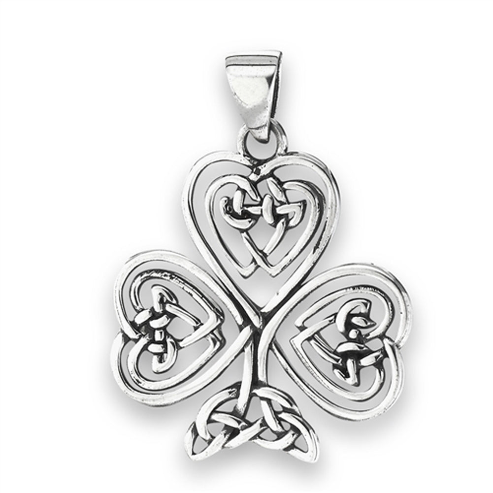 Shamrock Clover Pendant .925 Sterling Silver Plant Good Luck Celtic Knot Charm