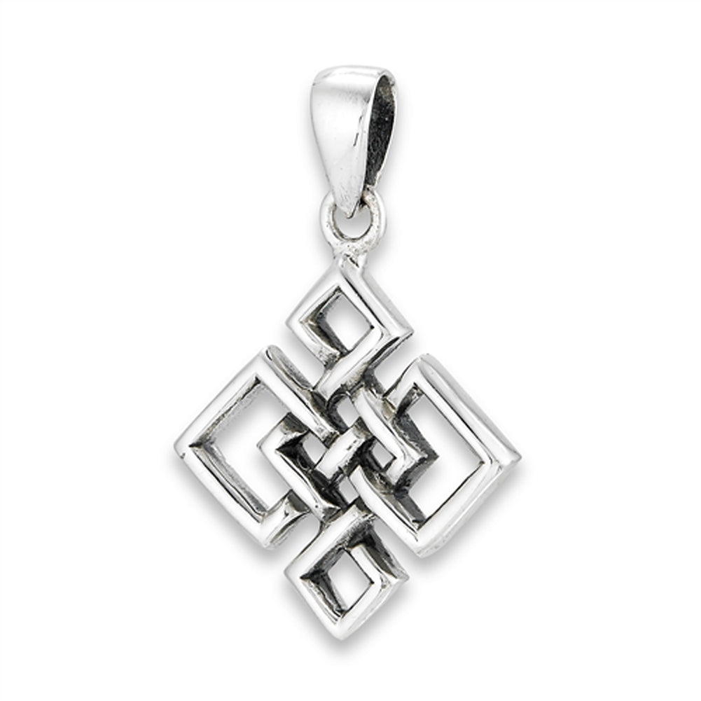 Geometric Knot Pendant .925 Sterling Silver Square Endless Abstract Cross Charm