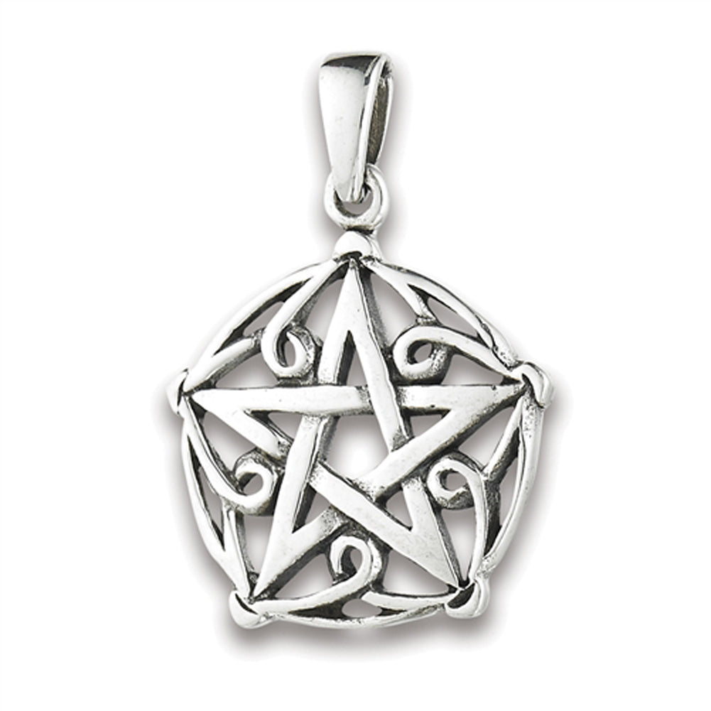 Star Pentagram Pendant .925 Sterling Silver Endless Knot Ornate Filigree Charm