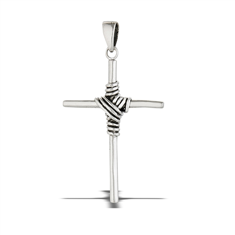 Crucifix Cross Pendant .925 Sterling Silver Knot Wrapped Woven Rope Charm