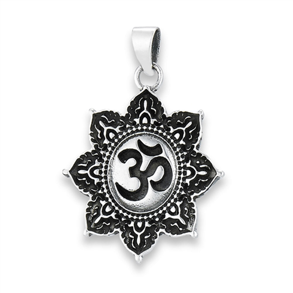 Om Lotus Pendant .925 Sterling Silver Balance Henna Yoga Zen Chakra Peace Charm