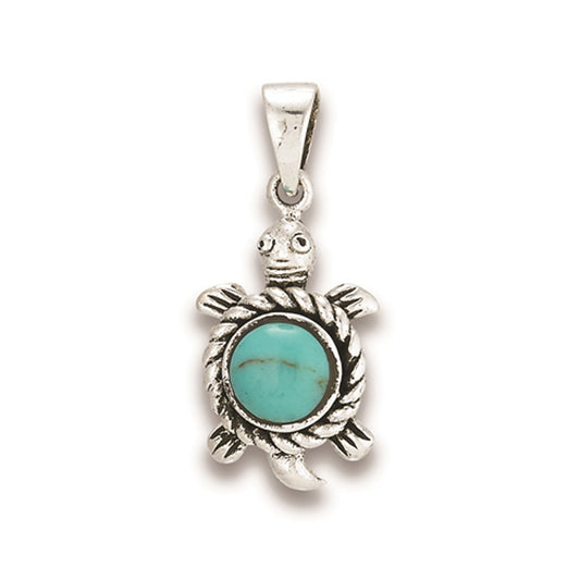 Animal Turtle Pendant Simulated Turquoise .925 Sterling Silver Tropical Charm