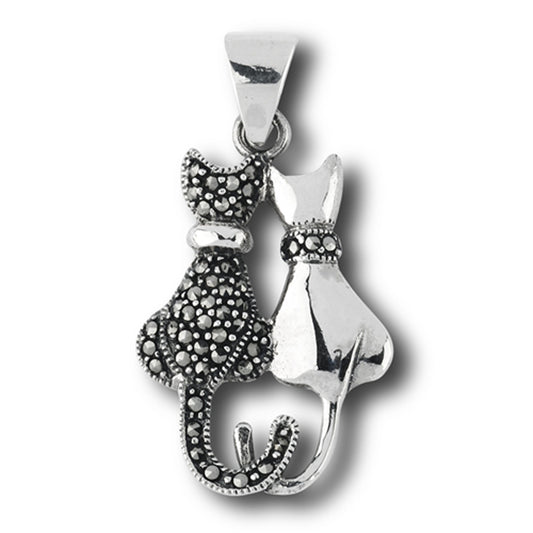 Animal Cat Pendant Simulated Marcasite .925 Sterling Silver Pet Friendship Charm