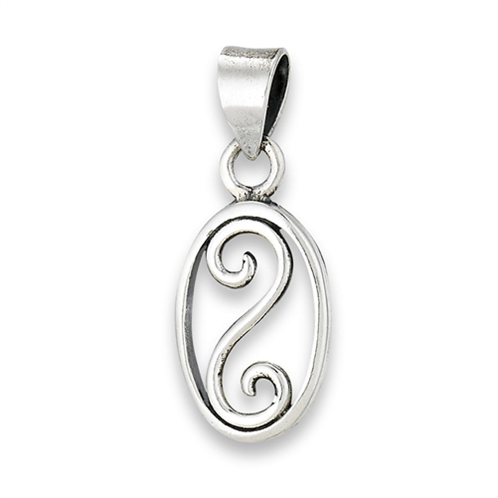 Filigree Swirl Pendant .925 Sterling Silver Simple Scroll Curl Oval Charm