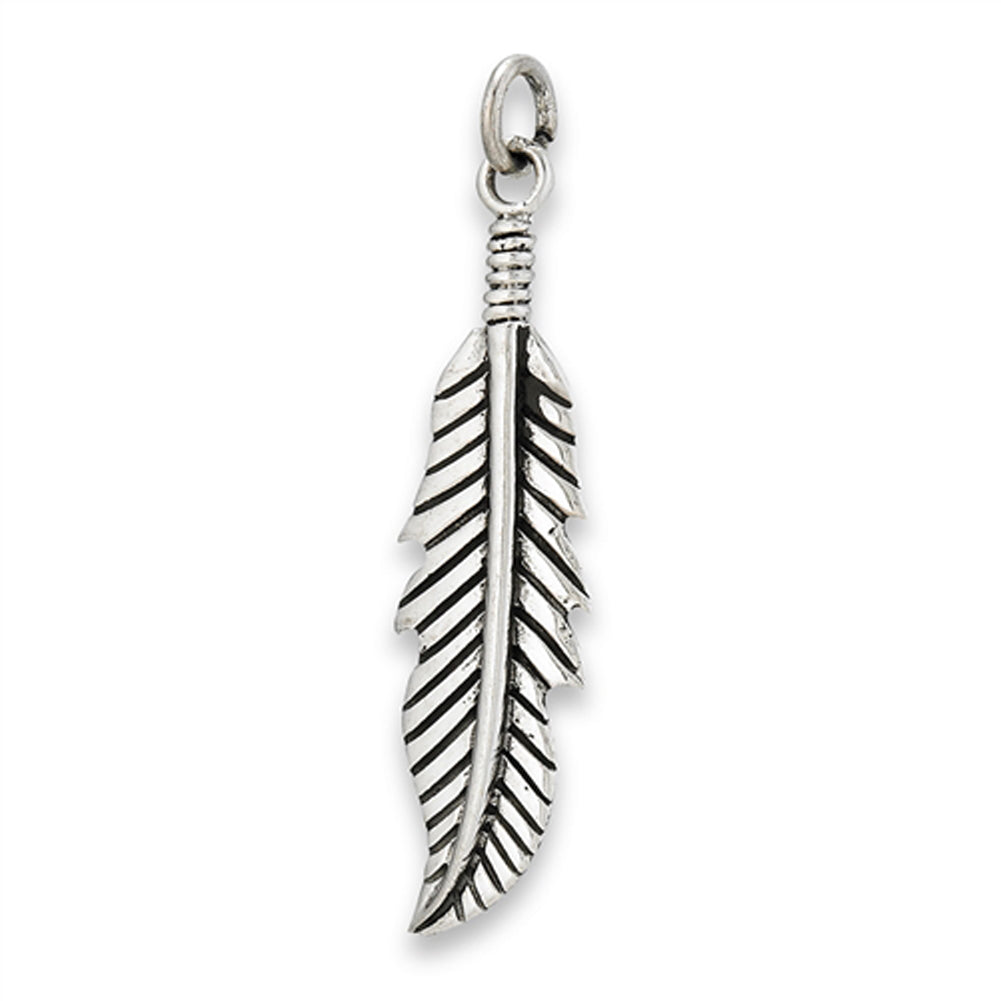 Leaf Feather Pendant .925 Sterling Silver Traditional Quill Bird Bohemian Charm