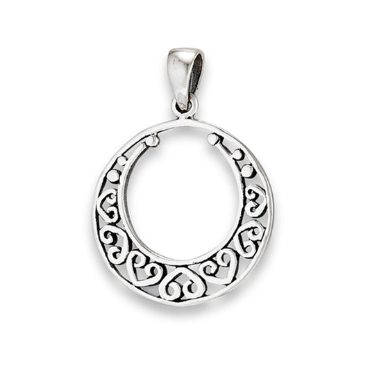 Circle Celtic Pendant .925 Sterling Silver Open Scroll Heart Knot Filigree Charm