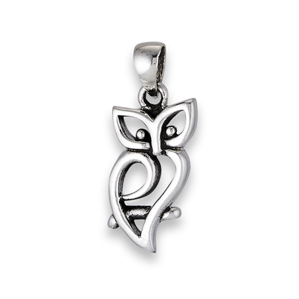 Unique Owl Pendant .925 Sterling Silver Promise Bird Abstract Animal Branch Charm