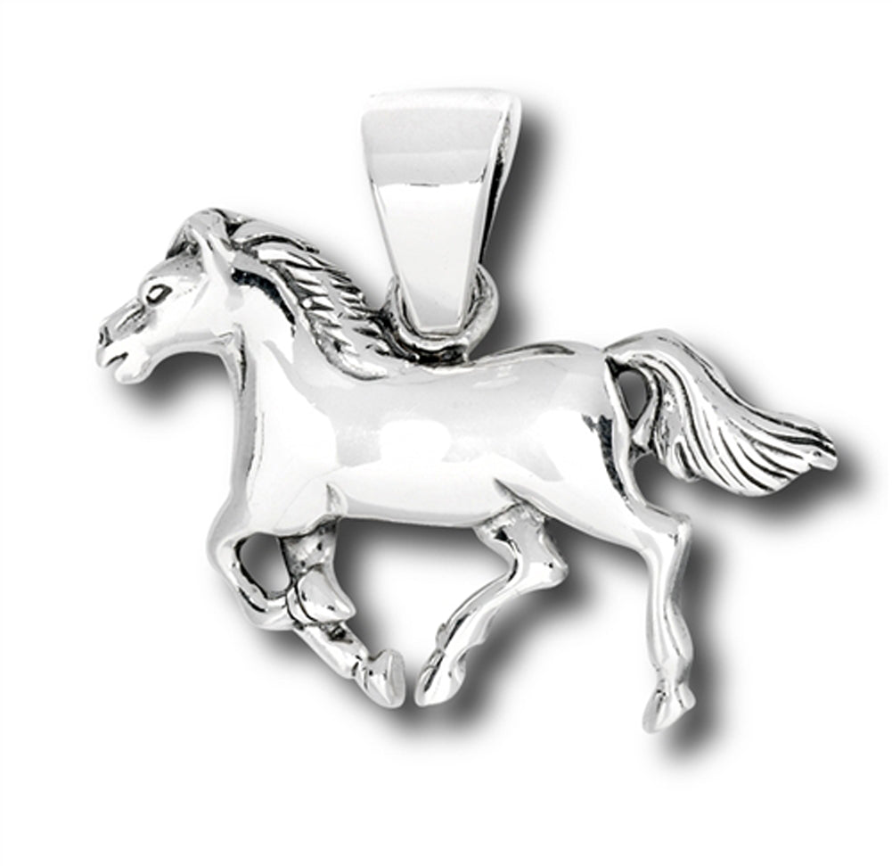 Stallion Horse Pendant .925 Sterling Silver Animal Horseshoe Running Luck Charm