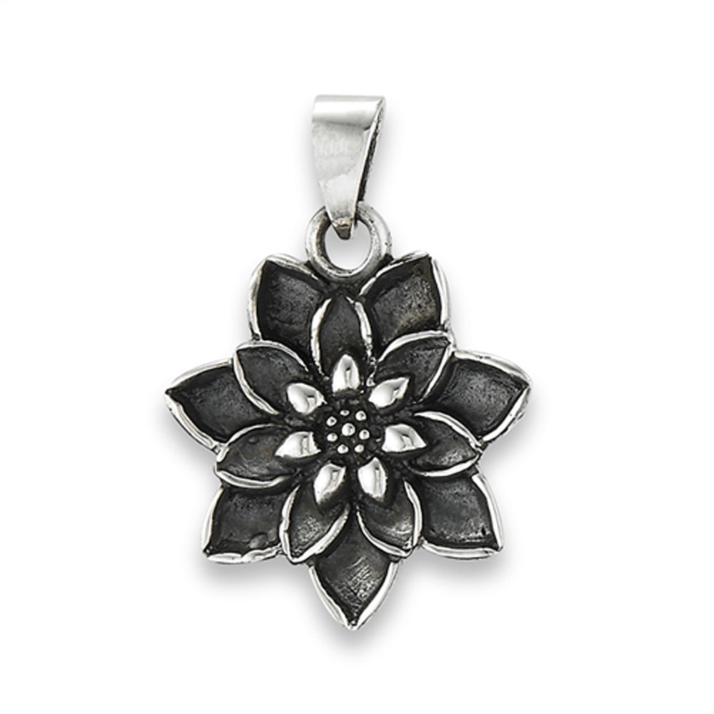 Oxidized Lotus Pendant .925 Sterling Silver Open Petals Black Tone Mandala Charm