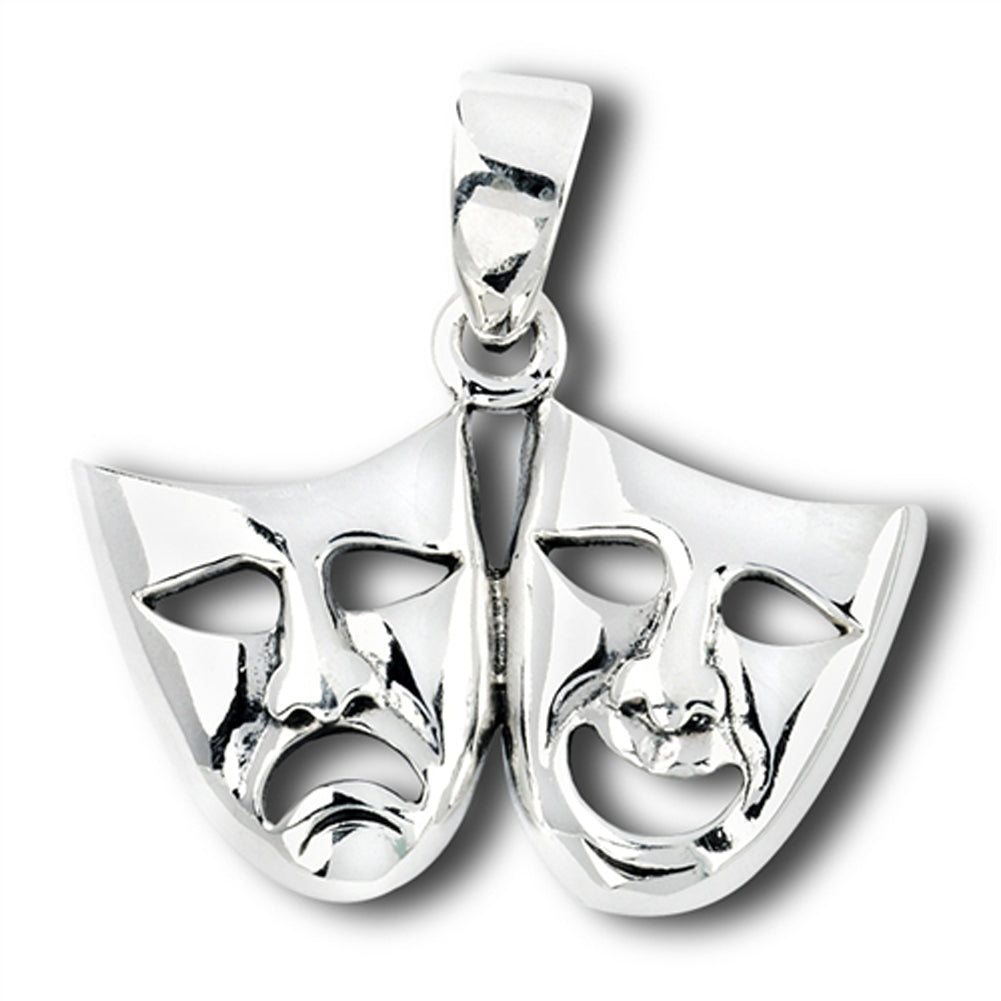 Tragedy Comedy Pendant .925 Sterling Silver Stage Performing Acting Face Charm