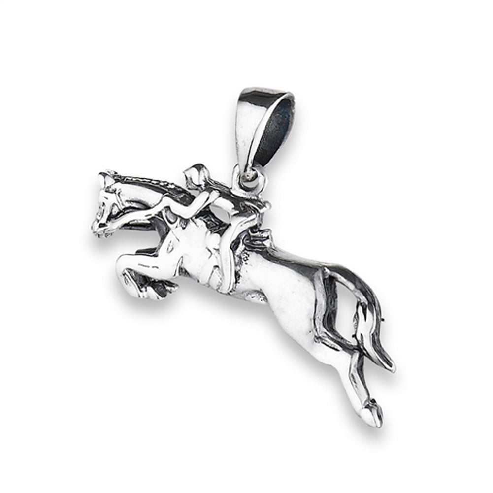 Jumping Horse Pendant .925 Sterling Silver Woman Riding Equestrian Show Charm