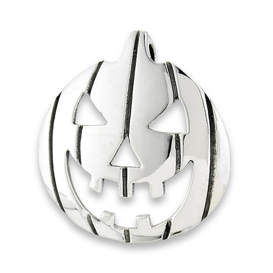 Jack O Lantern Pumpkin Pendant .925 Sterling Silver Spooky Dark Skull Charm