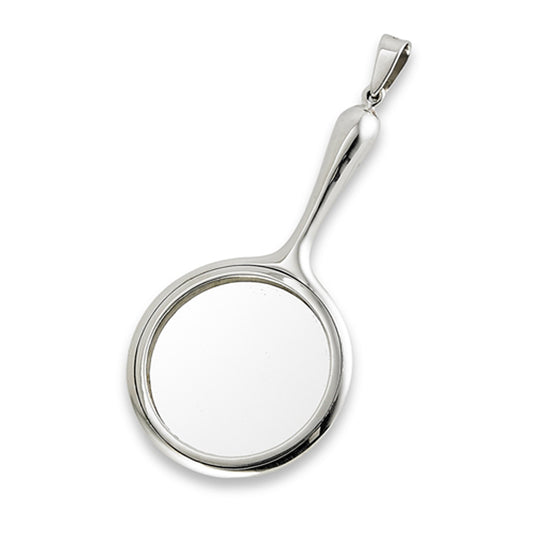 Mirror Magnifying Glass Pendant .925 Sterling Silver Spy Circle Beauty Charm