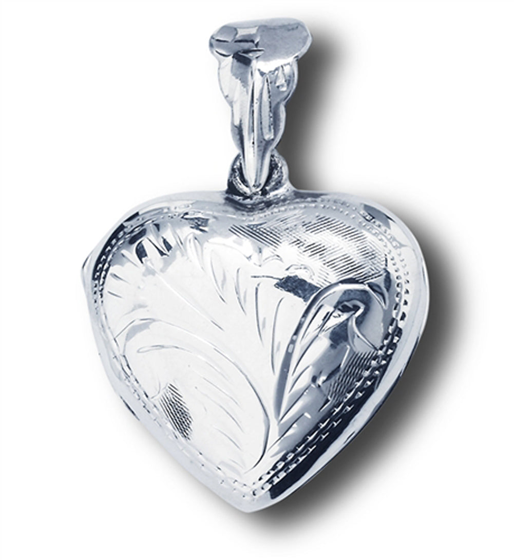 Locket Heart Pendant .925 Sterling Silver Simple Filigree Etched Scalloped Charm