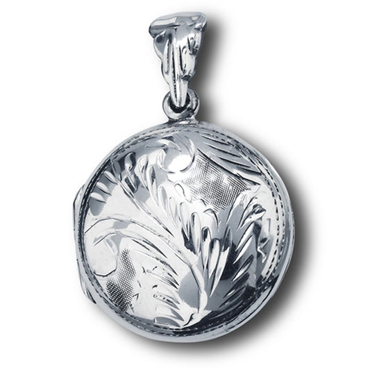Circle Locket Pendant .925 Sterling Silver Scroll Detailed Round Vintage Style Charm