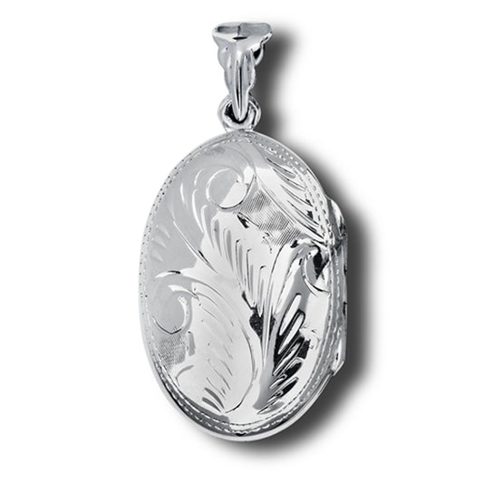 Filigree Locket Pendant .925 Sterling Silver Leaf Design Etched Fashion Charm