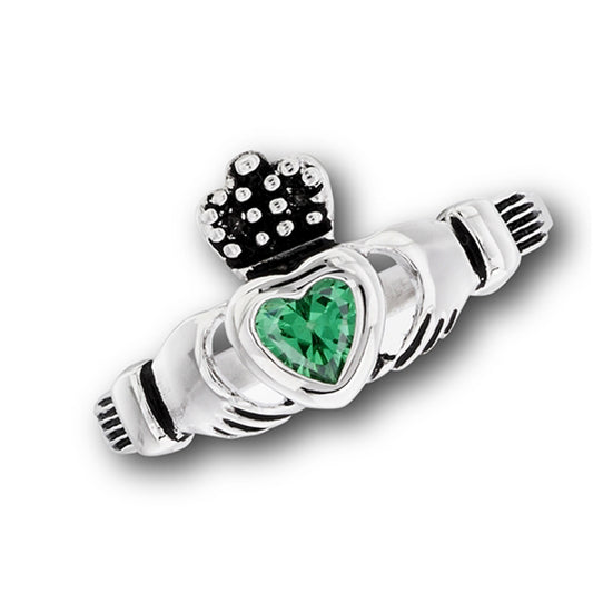 Claddagh Emerald CZ Heart Promise Ring New Stainless Steel Cute Band Sizes 5-10