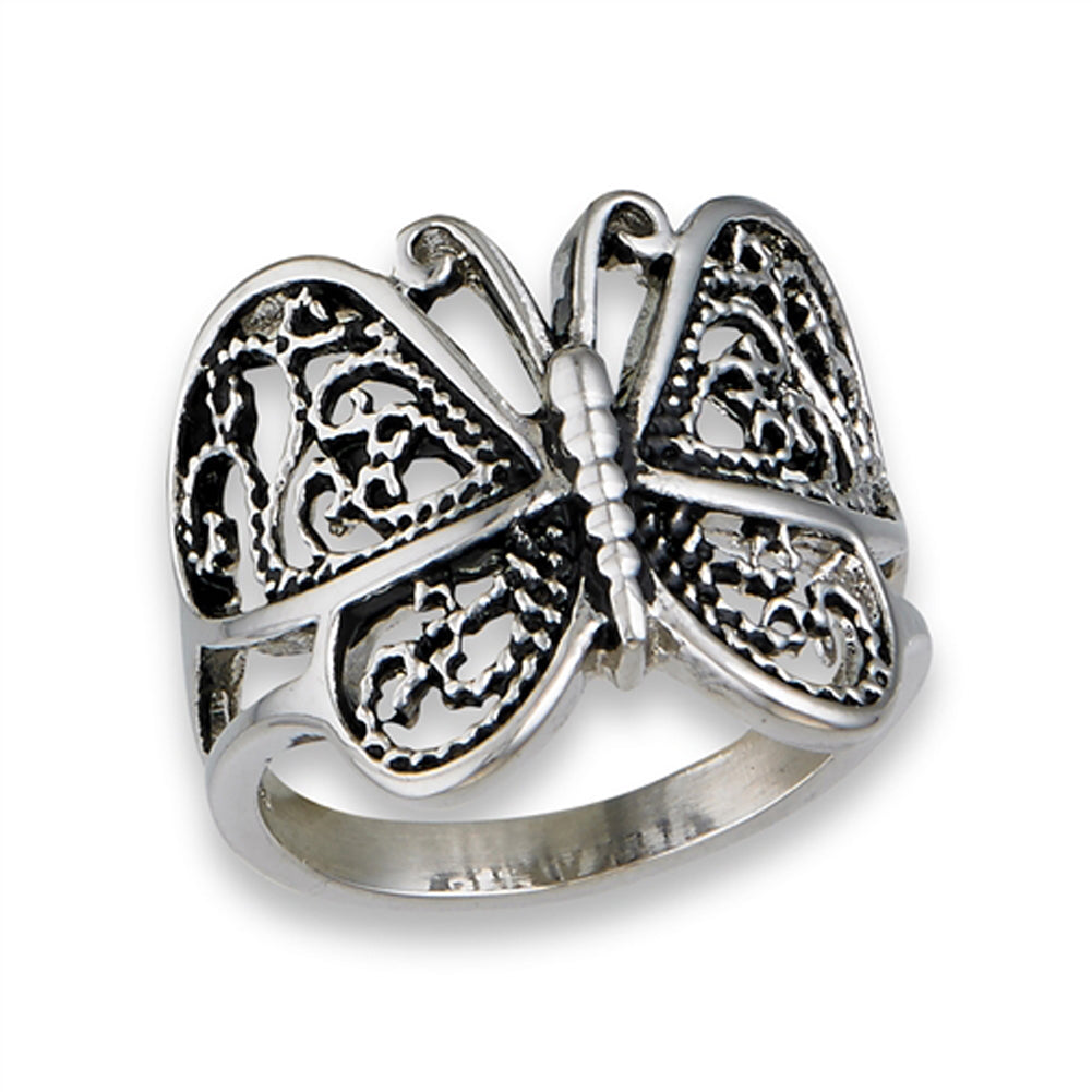 Butterfly Heart Filigree Wings Ring New Stainless Steel Animal Band Sizes 6-10