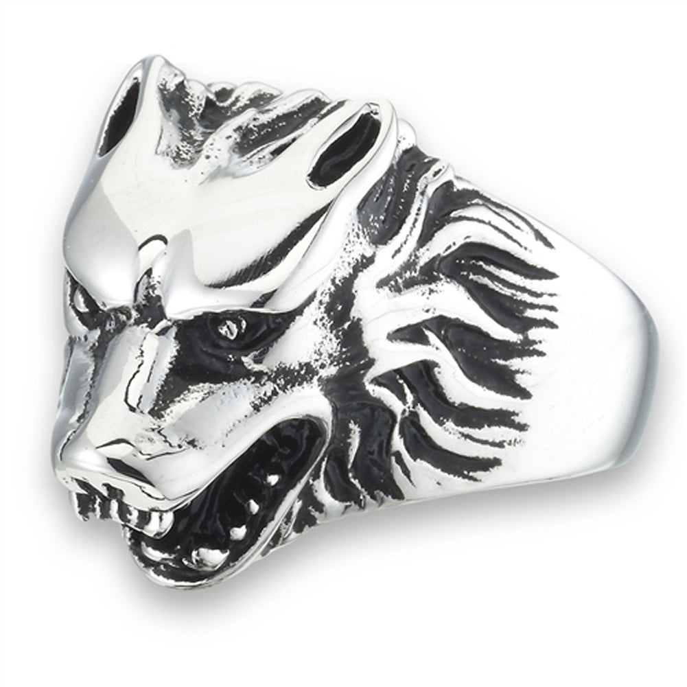 High Polish Wolf Head Animal Face Fang Ring New Stainless Steel Band Sizes 8-15