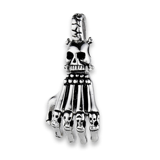 Biker Skeleton Skull Hand Pendant Detailed Oxidized Pirate Charm
